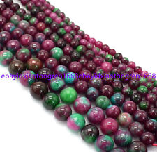 4/6/8/10/12/14mm Natural Green Red Ruby Round Gemstone Loose Beads 15 Inch