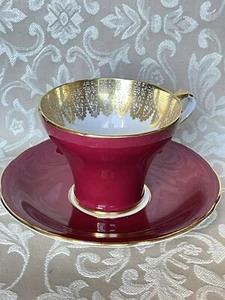 Aynsley Red Gold Garland Detail Tea Cup Saucer Bone China England Vintage - Picture 1 of 21