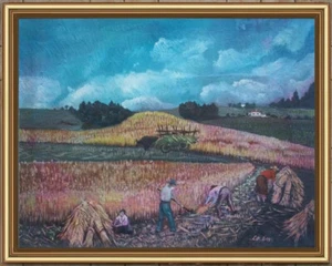 ARTE NAIF CONTADINI MIETITURA COVONI olio tavola ENRICO COPETTA COEN BRESCIA - Foto 1 di 2