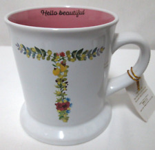 Home Essentials Hello Beautiful Monogram Letter "T" floral Mug Cup NEW NWT