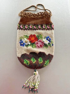 *** WUNDERSCHÖNE ALTE TASCHE * BEUTEL * GLASPERLENSTICKEREI * TOP ZUSTAND *** - Bild 1 von 11