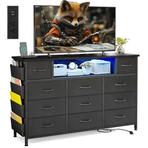 Black Dresser for Bedroom with Power Outlets and LED Lights 11 Drawers with S... - Picture 1 of 7