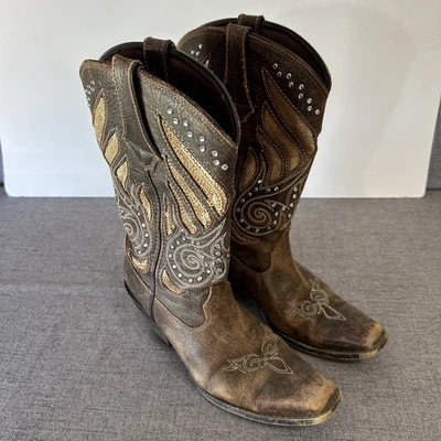 Botas Vaqueras Durango Para Mujer 7.5M Punta Corta Cuero Bordado Lentejuelas DEFECTOS Foto 1 de 4