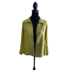 Talbots Pure Irish Linen Chartreuse Green Open Front Blazer Jacket Small S - Picture 1 of 5