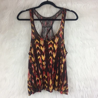 Ecote Urban Outfitters Brown Tribal Print Tank Top Womens Medium Keyhole - Image 1 of 4