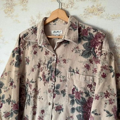 Camisa vintage para mujer Eddie Bauer pana floral manga larga abotonada talla L  Foto 1 de 4