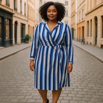 Cato | Plus Size Status Stripe Wrap Dress Size 26/28 - Image 1 of 4