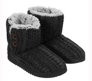 Dearfoams Pullover Strick 2 Knopf Stiefel für Damen - grau - Größe S 7-8 Winter - Bild 1 von 7