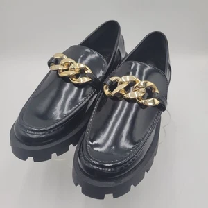 DREAM PAIRS Mocassini neri grossi donna slip-on con catena tono oro taglia 9 - Foto 1 di 20