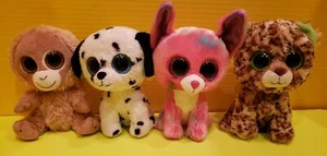Ty Beanie Boos Lot 4 Plush Big Eyes Toy 6" Speckles Fetch Cancun Tangerine - Picture 1 of 4