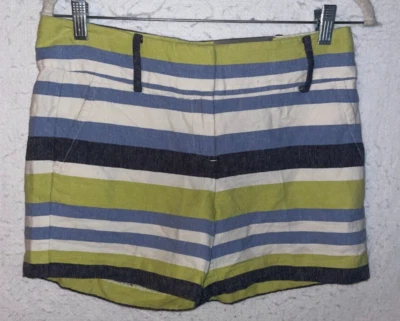 Pantalones Cortos Chinos Ann Taylor Loft Mujer 2 Azul Verde Rayas Lino 4.5" Entrepierna Nuevos con Etiquetas Foto 1 de 4