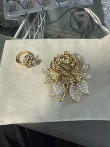 KJL Kenneth Lane Vintage Gold Strass große Blume Brosche mit Spinner Ring 2p Lot - Bild 1 von 22