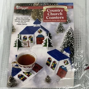 'Country Church Coasters' Christmas The Needlecraft Shop Plastic Canvas Kit NIP - Picture 1 of 3