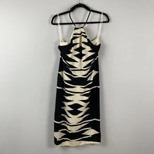 Lauren Ralph Lauren Knit Halter Neck Dress Size L Black Ivory Aztec Tribal - Picture 1 of 10