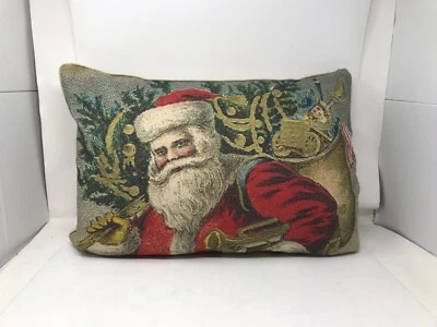 Designers Guild Sienna Linen Santa Claus Colorful Vintage Down Pillow 23"x13" - Image 1 of 4