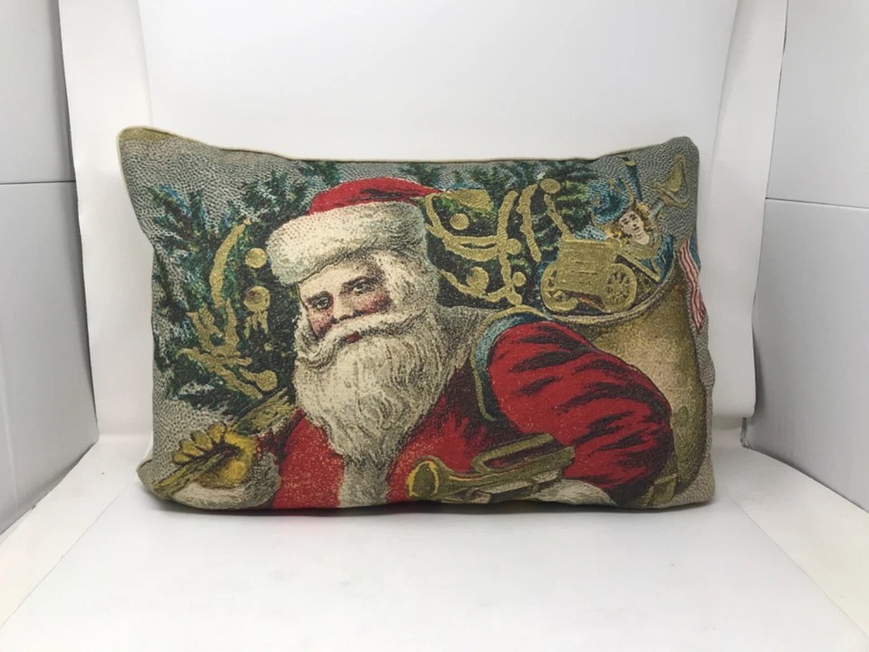 Designers Guild Sienna Linen Santa Claus Colorful Vintage Down Pillow 23"x13" - Imagem 1 de 4