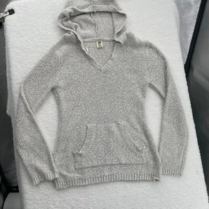 Roxy Sweatshirt Junior's Girls Size L Large Hooded Knit V-Neck Pocket Ivory - Picture 1 of 17