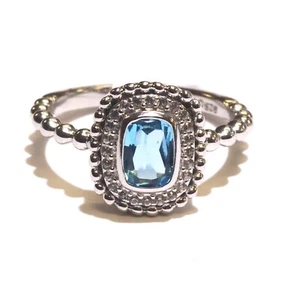 NUEVO 925 bisel de plata esterlina topacio azul zafiro blanco halo anillo de piedras preciosas 3,3 g - Imagen 1 de 7
