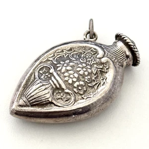 Vintage 925 Sterling Silber Herz Floral Parfüm Flakon Vase Blumen Anhänger - Bild 1 von 10