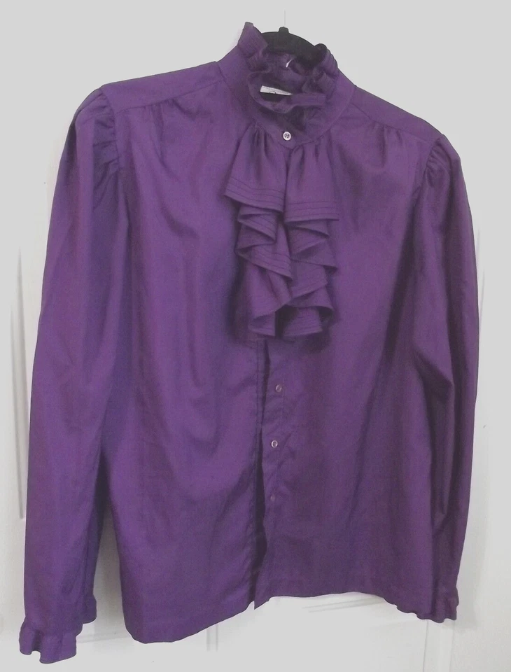 Blusa mujer vintage años 80 RHODA LEE púrpura con volantes mediana 8-10 B7 Foto 1 de 1