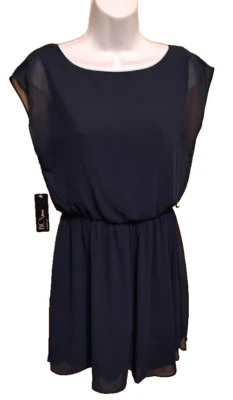 Nuevo con etiquetas Vestido BCX Para Mujer Azul Marino Sólido Línea A Manga Corta Talla: M Foto 1 de 2