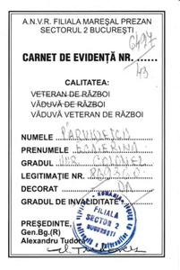 Romania, 2011, War Veteran ID Card - Financial Contribution Card - Picture 1 of 3