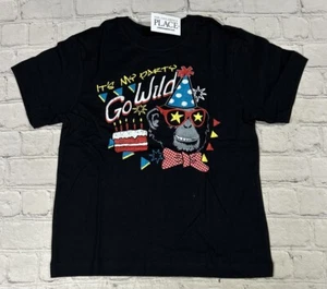 NWT Childrens Place T Shirt Short Sleeve Its My Party Go Wild L 10-12 Black - Picture 1 of 4