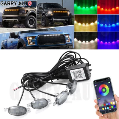 4x App Flash RGB Lamp Front Grille Bumper Mesh Marker for Hummer Hyundai Isuzu - Image 1 of 4