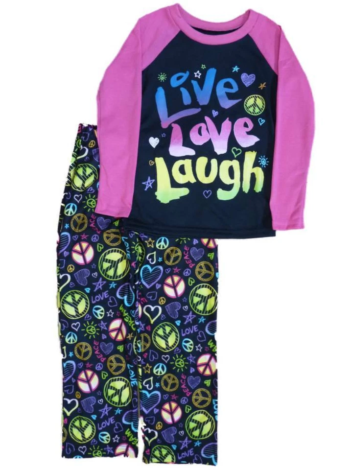Pijama Hanes Girls negro Live Love Laugh pijama pijama conjunto de 2 piezas para dormir 4-5 Foto 1 de 1