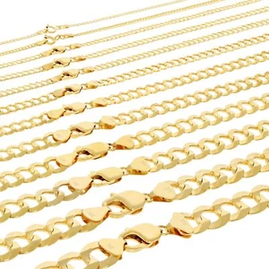 14K Yellow Gold Solid 1.5mm-12mm Cuban Curb Chain Link Pendant Necklace 16"- 30" - Picture 1 of 108