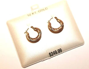 10K Gold Earrings Tri Color Hoop Earrings 15mm - Picture 1 of 1