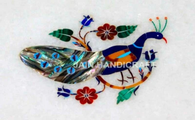 18''x12'' Marble Table Top wall peacock decor home lapis inlay center table - Image 1 of 4