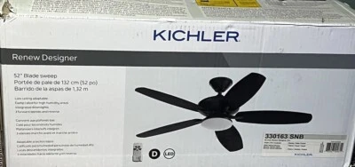 Kichler Renew Designer 52” 5 Blade Outdoor Ceiling Fan W/LED Light Kit-330163SNB - Image 1 of 4