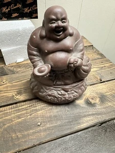 Vintage Clay Laughing Buddha Incense Burner Holder 7” Tall - Picture 1 of 9