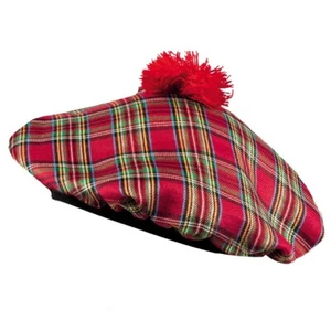 Schottische Barett Mütze Schottenmütze mit Bommel Karierte Baskenmütze Schotte - Bild 1 von 2