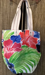 Vintage Hollister Canvas Hawaiian Floral Tropical Tote Book Beach Bag - Picture 1 of 6