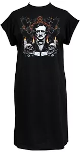 Edgar Allan Poe Women's Gothic High Neck T-Shirt Dress Raven Victorian Horror - Picture 1 of 2