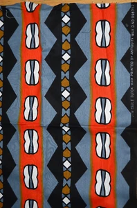 Fabric Block Prints Antiquity Wax African Print Black, Red,44"X 43” Double Sided - Picture 1 of 3