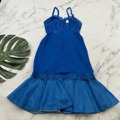 Vestido de noite Vanity Fair feminino vintage tamanho 32 novo azul sereia acabamento em renda - Imagem 1 de 4
