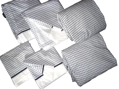 NAUTICA NAVY blue & white plaid tattersall (6PC) TWIN SHEET SET  100% cotton - Image 1 of 4