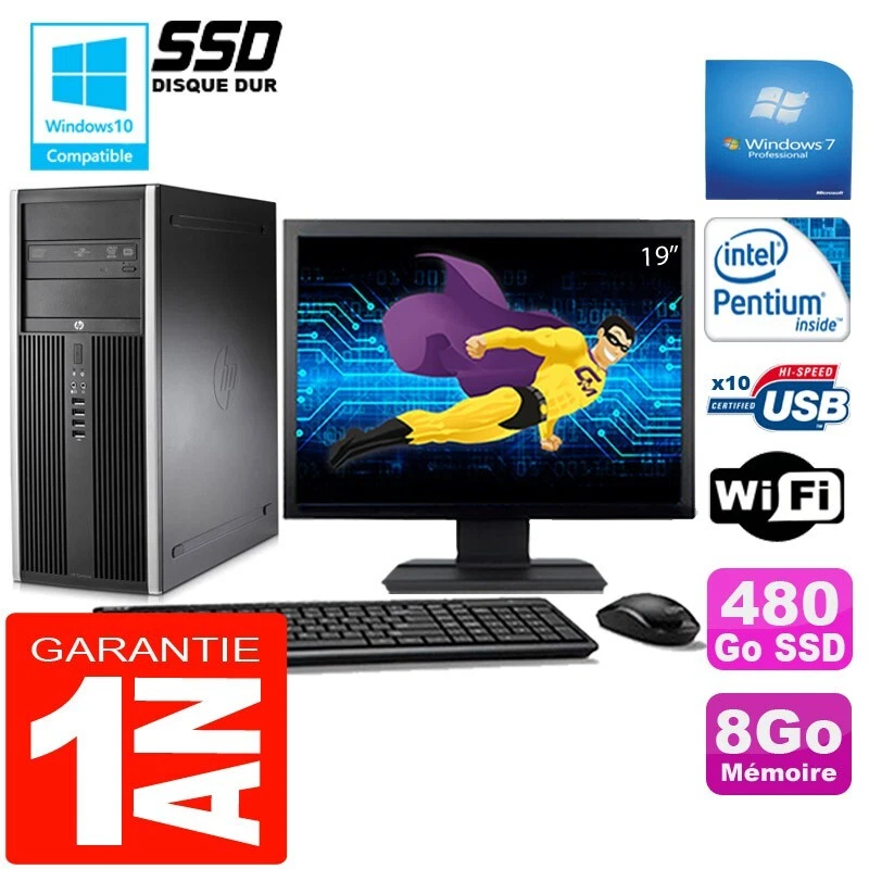 PC Tour HP Compaq 8200 Intel G630 Ram 8Go Disque 480 Go SSD Wifi W7 Ecran 19" - Photo 1/1