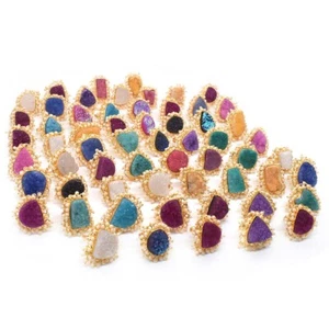Vendita all'ingrosso!! Anello Multi Druzy Combo 5 pz Anello Regolabile Placcato Oro z465 - Foto 1 di 9