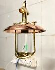 Ocean Liner Marine Antique Replica Brass Ceiling Light with Copper Deflector Cap