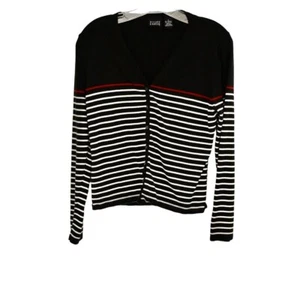 Vintage Women's Hillard & Hanson Black Whaite Red Striped Cardigan Sweater Size - Picture 1 of 5
