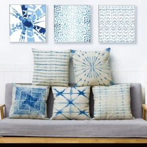 Blue Watercolor Geometry Stripe Dot Print Throw Pillow Cushion Cover Pillow Case - Picture 1 of 37
