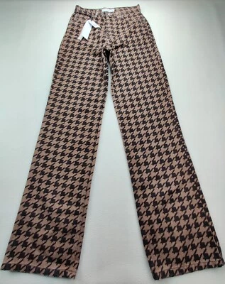 Calça jeans reta cintura alta Topshop Wmn's 26x32" marrom/preto Houndstooth anos 90 - Imagem 1 de 4