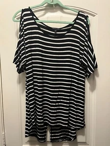 Cable & Gauge L schwarz weiß Streifen Cold Shoulder Sommer T-Shirt Bluse Top - Bild 1 von 6