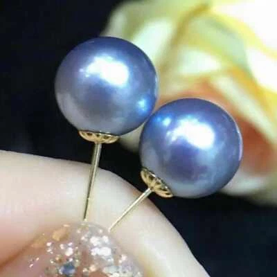 16mm Natural gray round Southsea Shell pearl14K gold earrings Freshwater Gift - Image 1 of 3