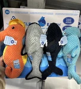 4-pc Spunky Pup Clean Earth Recycled Plush Dog Toys, Plush Fish Toy Set NWT - Picture 1 of 3