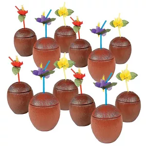 Fun Express Bulk 60 Pieces Coconut Plastic Cups with Lids - Picture 1 of 1